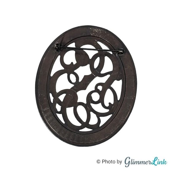 Vintage Large Oval Open Scroll Work Silver Tone Brooch - Picture 5 of 9